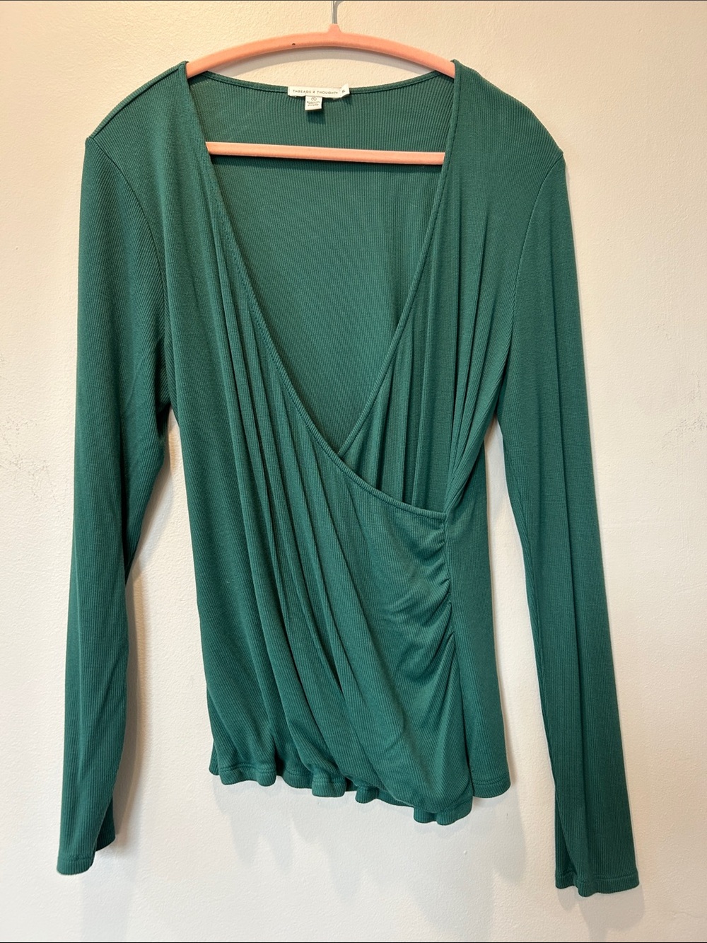 Threads 4 Thought Deep Green Draped Wrap Long-Sleeve Top